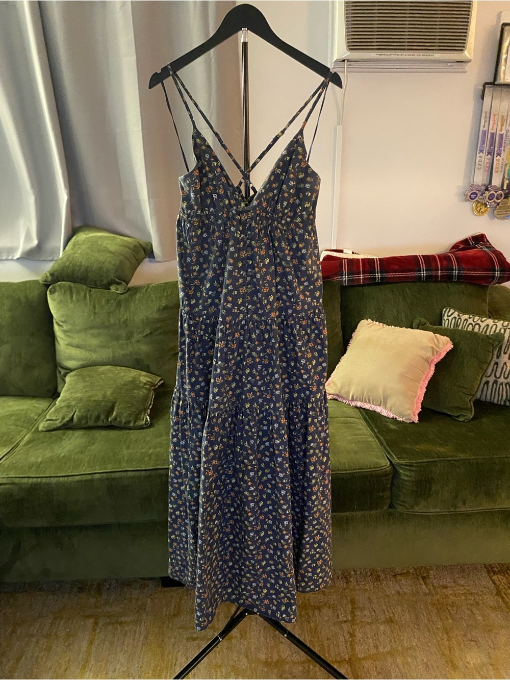 Treasure & Bond Navy Floral Maxi Dress with Strappy Back Detail